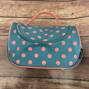 Yeiotsy Aqua Salmon Polka Dotted Travel Toiletries Makeup Bag